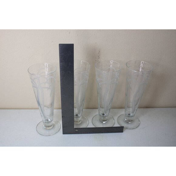 4 Rolf Palm Tree Etched Pilsners Glasses Tropical Clear 91330 Set - Picture 6 of 6